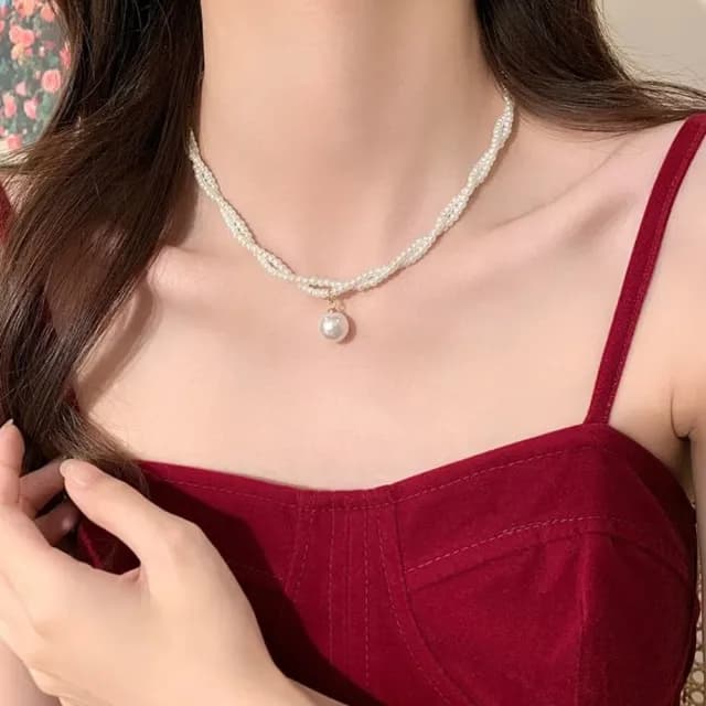 【小眾百搭】法式復古雙層珍珠項錬(網紅 韓系風格 鎖骨鍊 情人節 閨蜜 首飾 時尚 禮物 飾品配件)