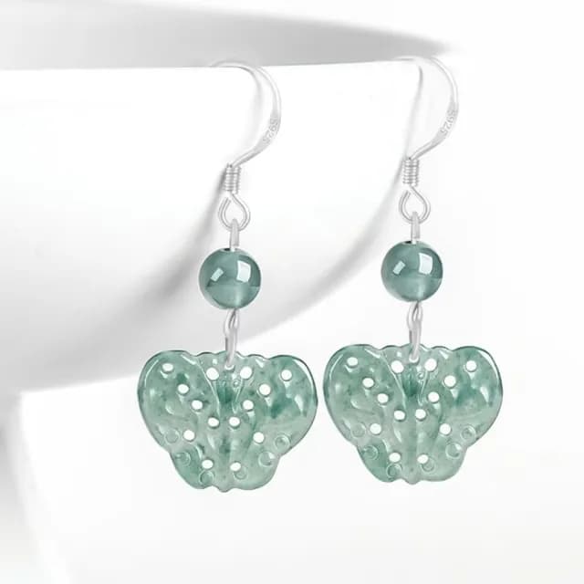 【小巧秀氣】翡翠藍水蝴蝶耳環1對(S925銀 冰種玉石 古風 女 耳墜 耳飾 禮物 送禮)