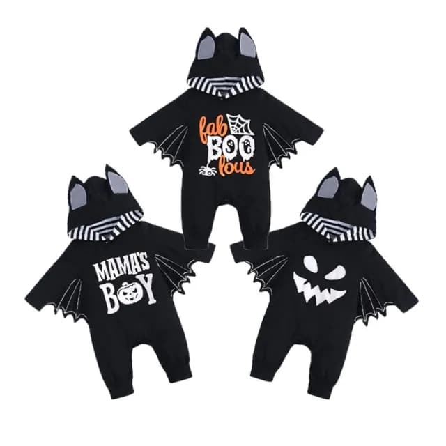 【橘魔法】萬聖插圖蝙蝠翅膀造型連身連帽包屁衣(萬聖節服裝 萬聖節 角色扮演 裝扮 男童 女童 童裝)