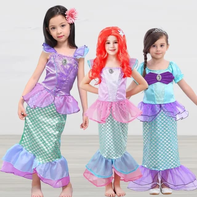 【橘魔法】亮彩質感美人魚網紗連身裙(萬聖節 服裝 角色扮演服裝 洋裝 裝扮 角色扮演 公主 女童 童裝)