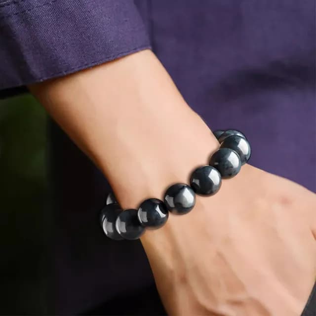 【MoonDy】雙11 圓珠手鍊 天然和田玉 墨玉玉石 玉石手串 手飾 手鍊 串珠手鍊 百搭飾品