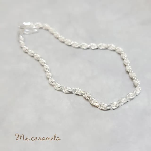 【Ms caramelo 焦糖小姐】925純銀鍍K白手鍊 男款 水波紋鍊(輕奢麻花編織手鍊)