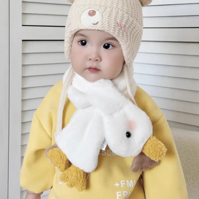 【童話飾界】冬季限定 可愛小鴨鴨 保暖加絨加厚親子款-兒童圍巾圍脖(奶茶小鴨)