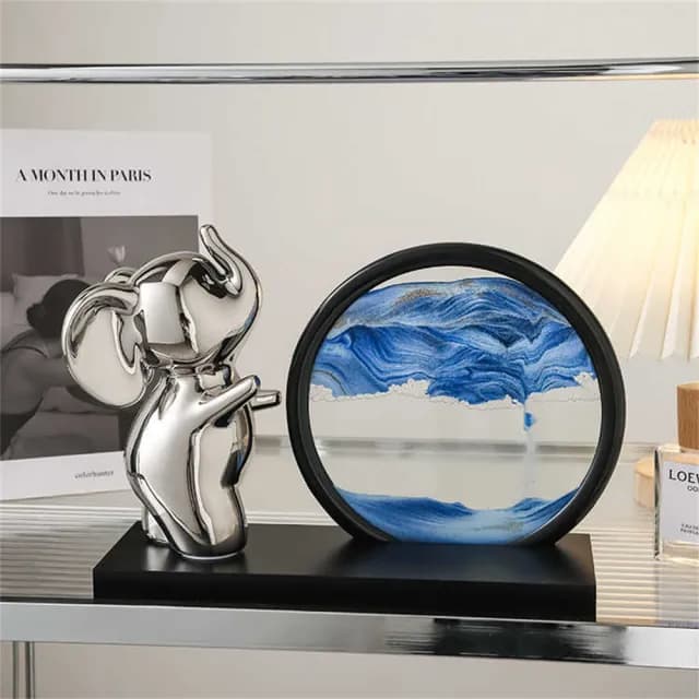 【超微米】輕奢小象沙漏畫 流沙畫 家居客廳擺件 酒櫃電視櫃裝飾品 玄關擺飾 喬遷禮物(小象沙漏流沙畫)