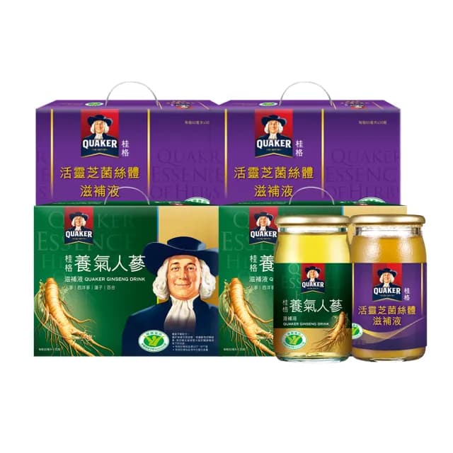 【QUAKER 桂格】養氣人蔘滋補液60mlx30入x2盒+活靈芝滋補液60mlx30入x2盒(共120入)