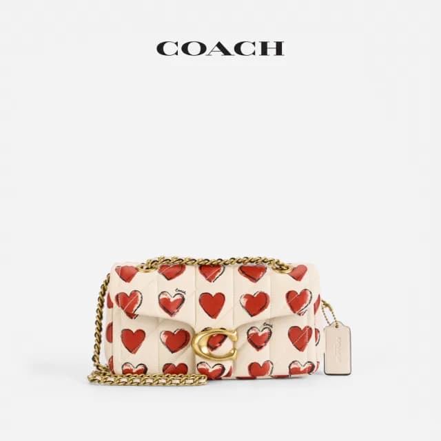 【COACH】蔻馳官方直營 TABBY 20 絎縫和愛心印花單肩手袋 單肩包 肩背包-B4/粉筆白色 混合色(CBR76)
