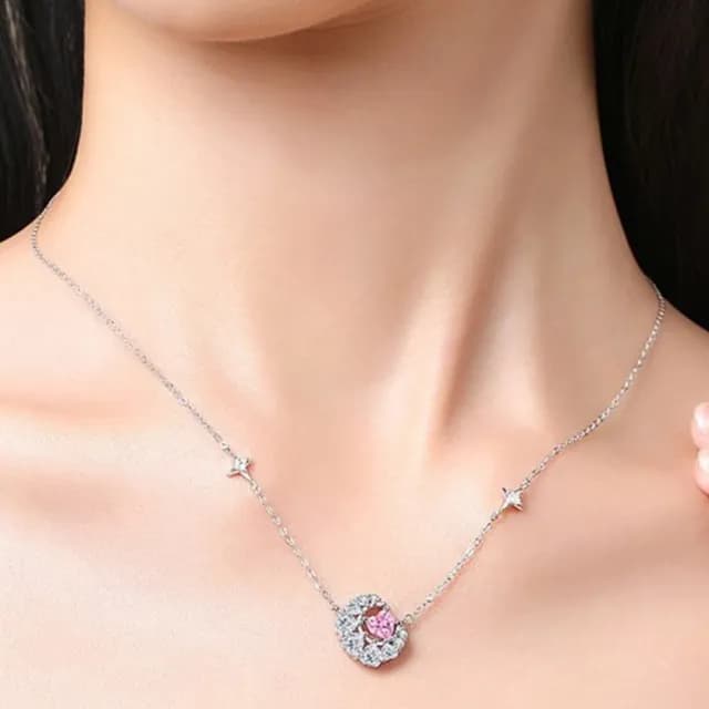 【LEESA】雙11 鎖骨鍊\月亮愛心吊墜\純銀項鍊\鋯石項鍊\S925\情人節禮物