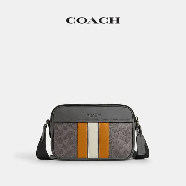 【COACH】蔻馳官方直營 經典 SIGNATURE VARSITY條紋GRAHAM斜背手袋 斜背包 側背包 斜挎包(CCG30)