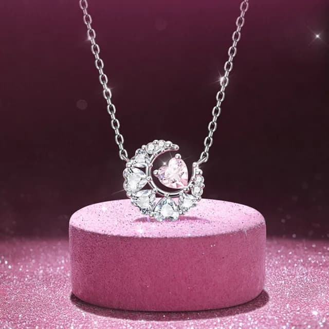 【LEEHER】雙11 月亮愛心吊墜/情人節禮物/純銀項鍊/S925/鎖骨鍊/鋯石項鍊/