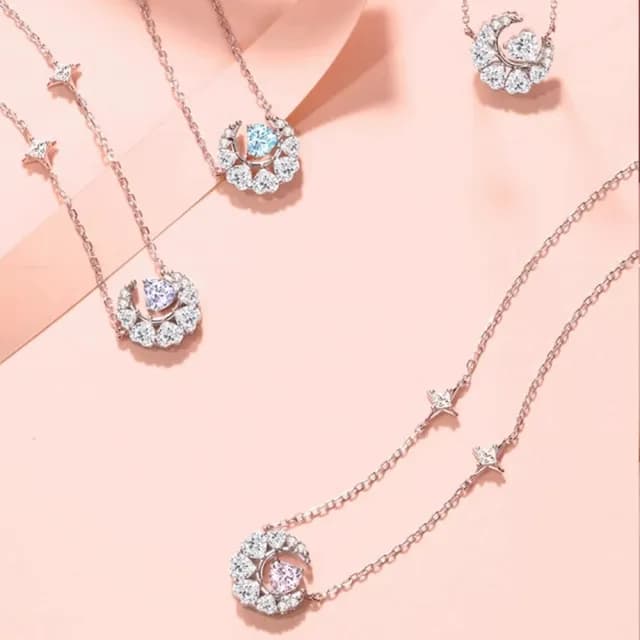 【KT DADA】雙11 純銀項鍊 S925 鎖骨鍊 項鍊 鋯石項鍊 月亮愛心吊墜 情人節禮物