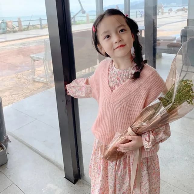 【橘魔法】粉嫩碎花抓皺長袖洋裝(連身裙 連衣裙 女童 童裝 兒童)