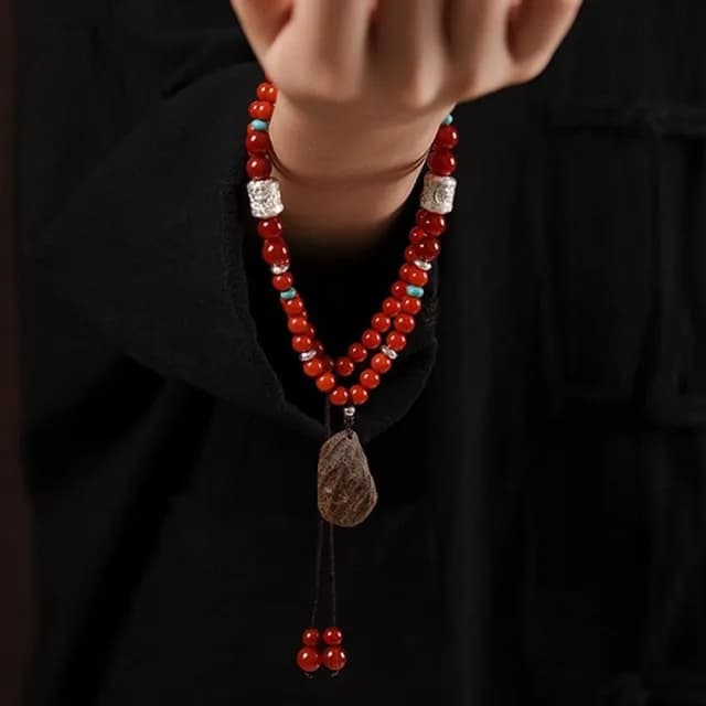 【MoonDy】雙11 南紅瑪瑙多圈手鍊 串珠項鍊 天然石手串 圓珠手鍊 綠奇楠沉香飾品