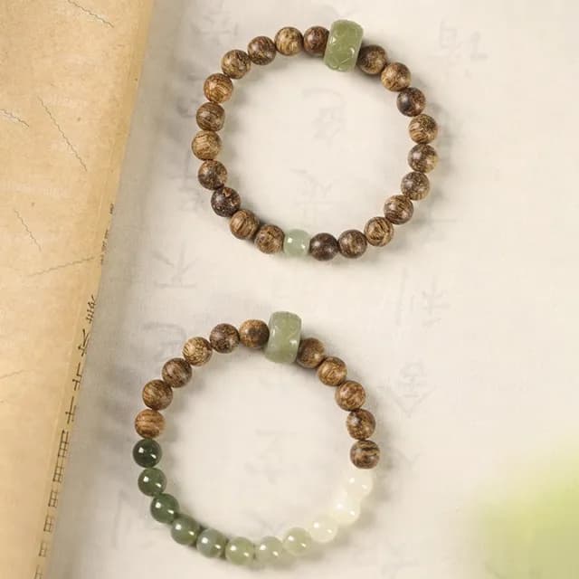 【KT DADA】雙11 天然玉石 玉飾品 圓珠手串 沉香木手鍊 和田玉手串 如意紋跑環