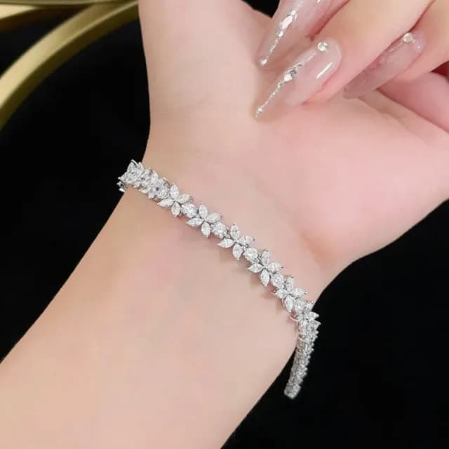 【鉅曜】PT950 6克拉 豪華時尚排鑲滿鑽馬眼形鑽石手鍊 培育鑽石 真鑽 鑽(培)