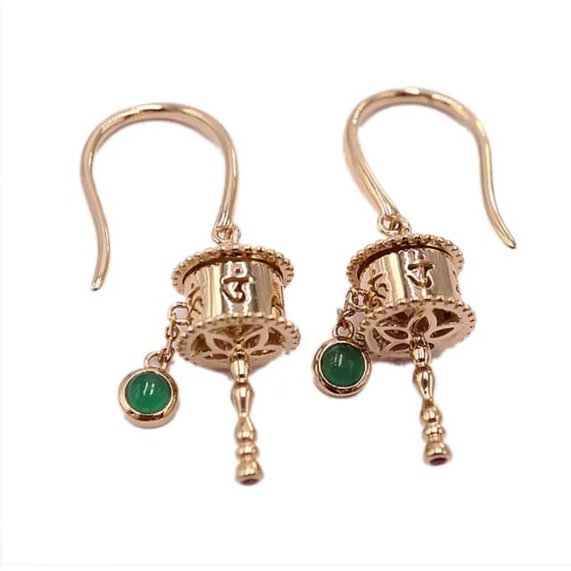 【十方佛教文物】六字真言 平安扣沙金耳飾(避邪保平安)