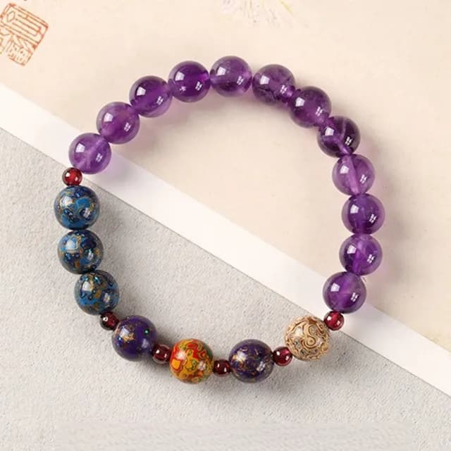 【KT DADA】雙11 石榴石配飾 圓珠飾品 紫水晶手串 大漆轉運珠手鍊 水晶單圈串珠手飾