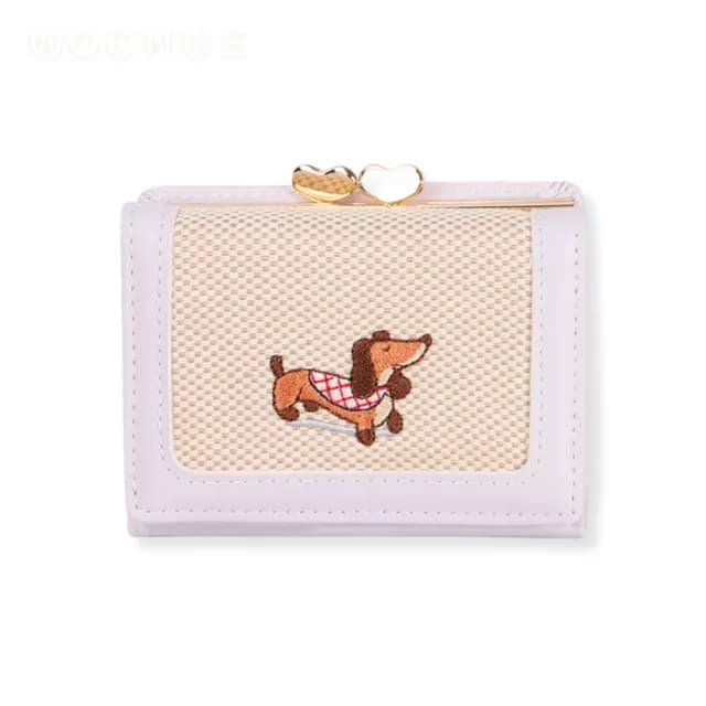 【WOONUE】氣質款臘腸狗折疊短皮夾多功能名片卡夾口金零錢包(情人老婆聖誕女兒母親生日節禮物)