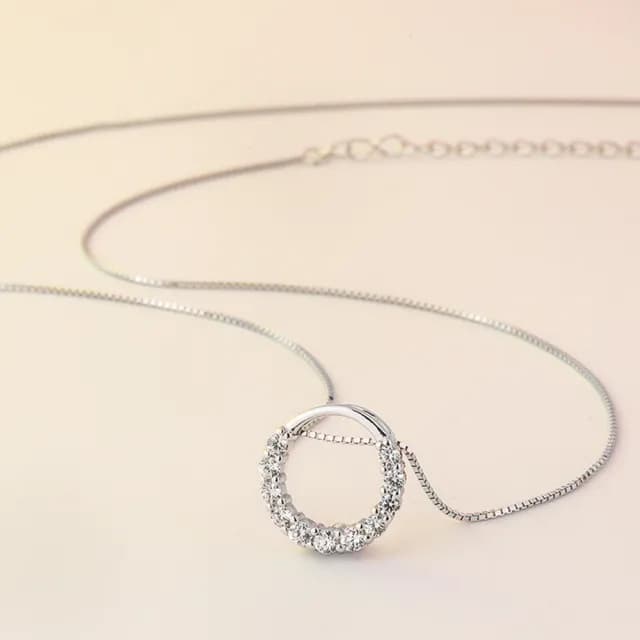 【CReAM】Queenie 925純銀甜甜圈圓圈銀色亮鑽銀色項鍊(生日 禮物 送禮 禮盒)
