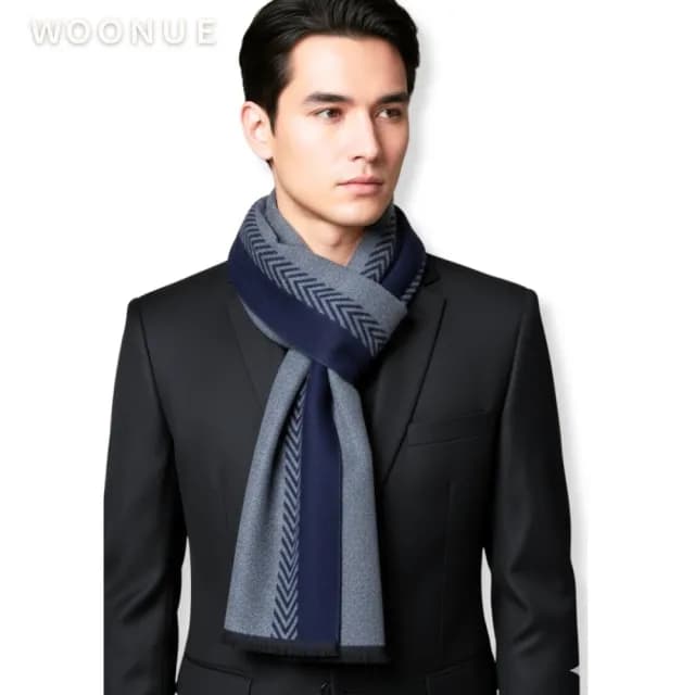 【WOONUE】歐美專櫃男士時尚保暖秋冬柔軟羊毛絨質感親膚圍巾圍脖(男友老公父親爸爸生日情人節禮物)