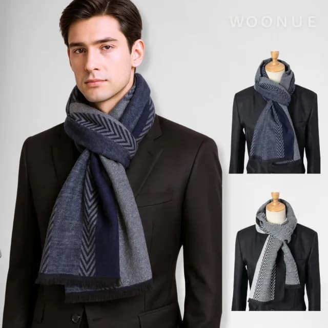 【WOONUE】歐美專櫃男士時尚秋冬時尚柔軟羊毛絨質感親膚保暖圍巾圍脖(男友老公父親爸爸生日情人節禮物)