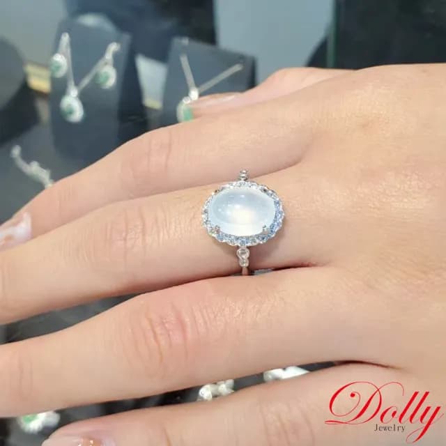 【DOLLY】18K金 緬甸高冰種白翡鑽石戒指(母親節 交換禮物 長輩送禮首選)