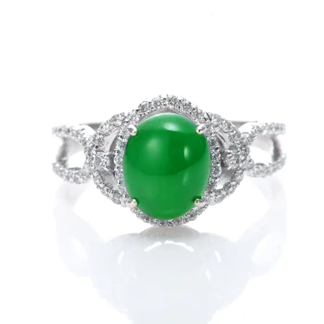 【DOLLY】14K金 緬甸老坑綠冰種翡翠鑽石戒指-007(母親節 交換禮物 長輩送禮首選)