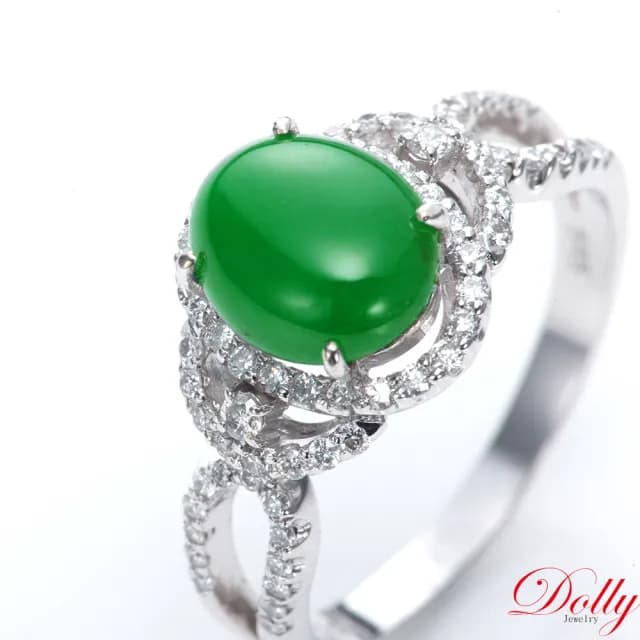 【DOLLY】14K金 緬甸老坑綠冰種翡翠鑽石戒指-007(母親節 交換禮物 長輩送禮首選)