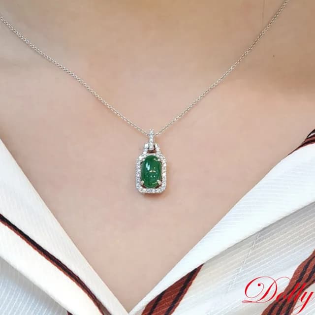 【DOLLY】14K金 緬甸冰種翡翠鑽石項鍊(母親節 交換禮物 長輩送禮首選)