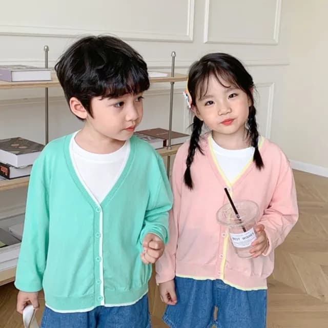 【橘魔法】撞色滾邊針織外套(長袖外套 開衫 薄外套 秋裝 女童 男童 中性款 童裝 兒童)