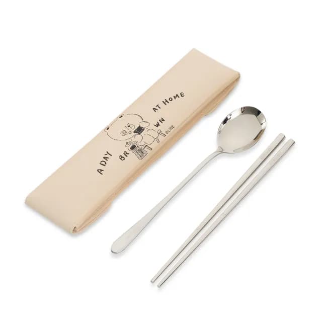 【Hiromimi】LINE FRIENDS 宅家餐具三件組(收納包+湯匙+筷子)