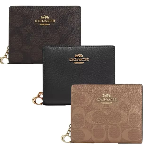 【COACH】金標 大C鈕扣零錢袋短夾 三款可選(coach  零錢包 女夾 女皮包 女短夾)