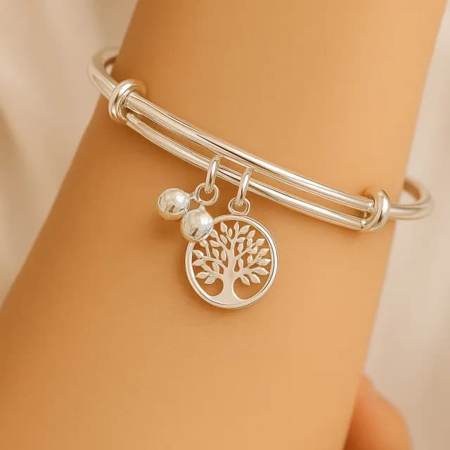 【珠兒綠】999純銀生命樹搖鈴純銀手鐲-成人尺寸(純銀手環 手鍊 彌月禮物 附禮盒禮袋 開運)