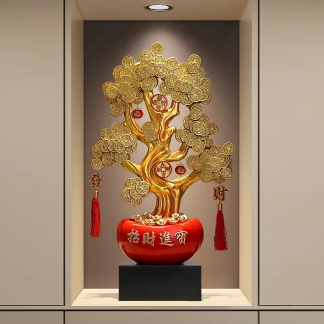 【巨匠】發財樹招財擺件 入戶玄關裝飾品 客廳電視櫃擺飾 喬遷入宅禮物 開業禮品(41*21*72CM發財樹擺件)