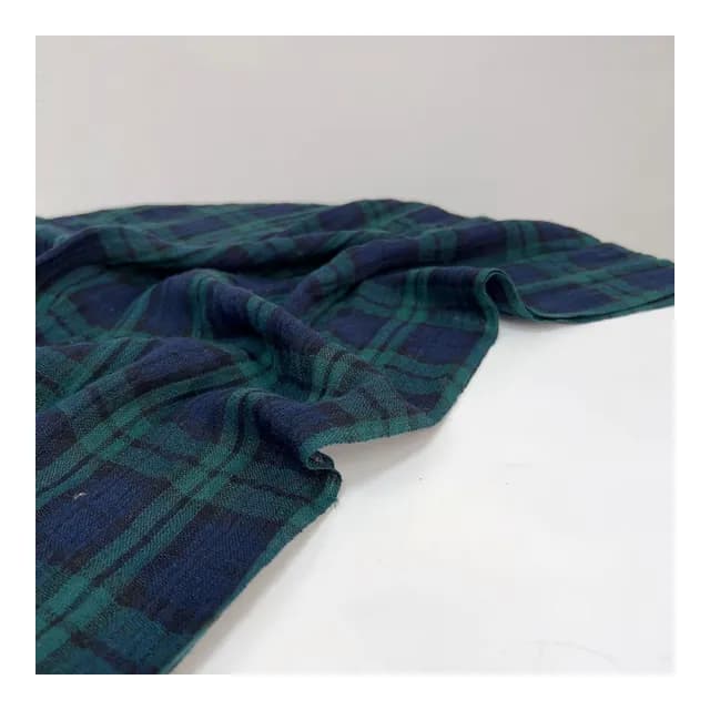 【Jun Jun】棉麻長版圍巾_藍綠格子
