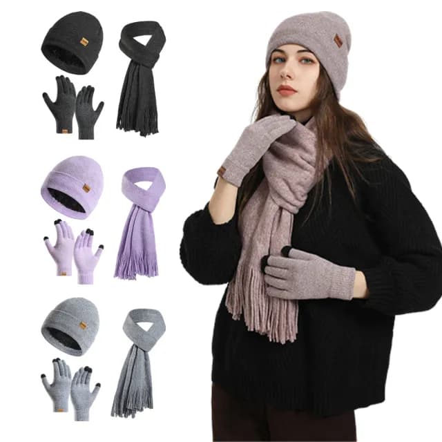 【GAPE】秋冬男女保暖毛線三件套 加厚加絨針織帽圍巾手套 針織圍脖 毛線帽 保暖手套 戶外防寒防風 冷帽