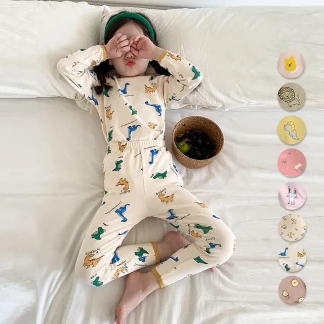 【橘魔法】滾邊滿印磨毛居家服套裝(薄長袖 長褲 睡衣 中性款 男童 女童 中童 大童 套裝 兒童 童裝)