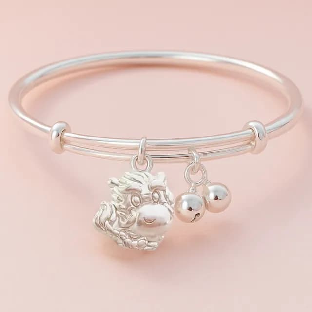 【珠兒綠】999純銀 生肖小萌龍兒童搖鈴手鐲  純銀手鐲手鍊 彌月禮物 開運手鍊 親子珠寶(附高級禮盒禮袋)