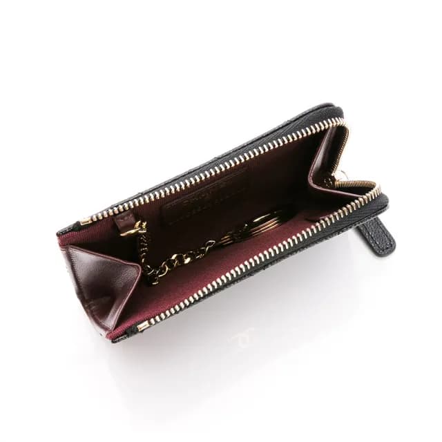 【CHANEL 香奈兒】25B 經典 拉鍊 鑰匙 零錢包(黑/金-L字拉鍊)