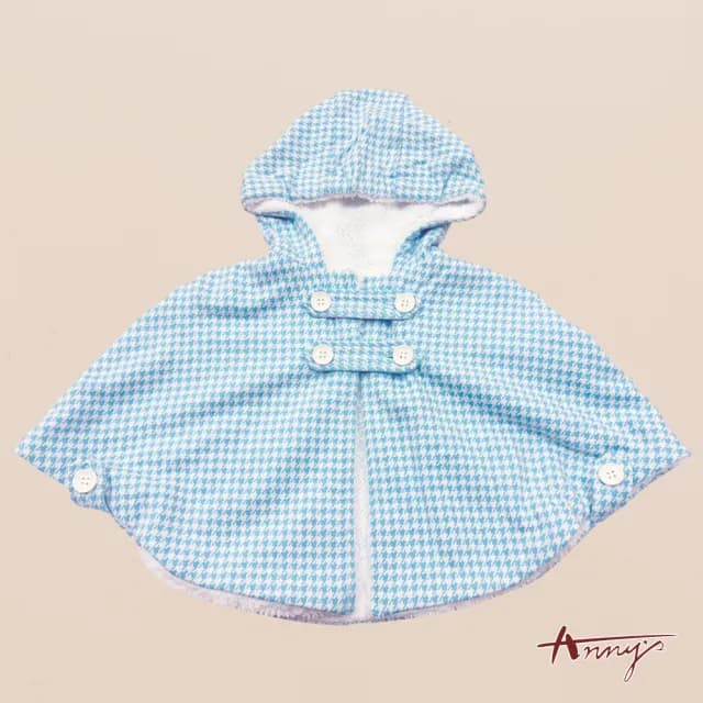 【ANNY’S 安妮公主】童裝   保暖千鳥格紋秋冬款毛毛披肩(3650水藍)