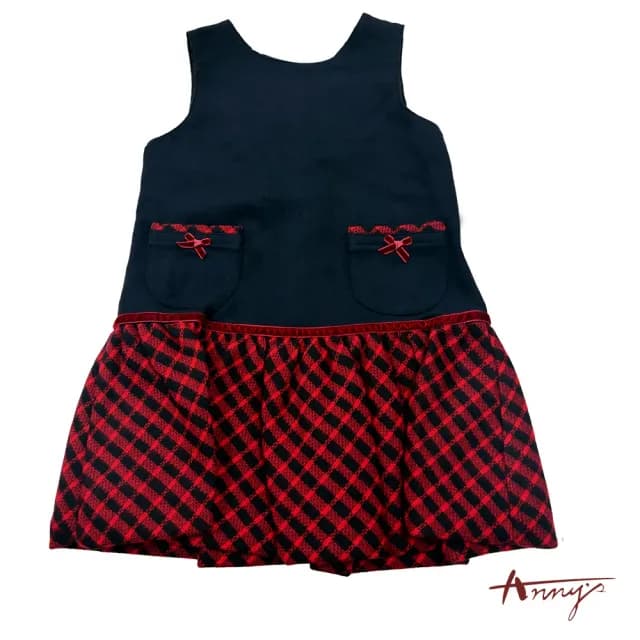 【ANNY’S 安妮公主】童裝  氣質格紋拼接雙口袋秋冬款混羊毛背心裙(3620藍色)