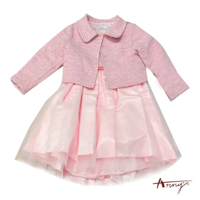 【ANNY’S 安妮公主】童裝 公主小香風混羊毛秋冬款外套搭背心裙禮服套裝(3604粉紅)