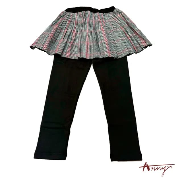 【ANNY’S 安妮公主】童裝 灰色格紋秋冬款假兩件鬆緊裙褲(3464灰色)
