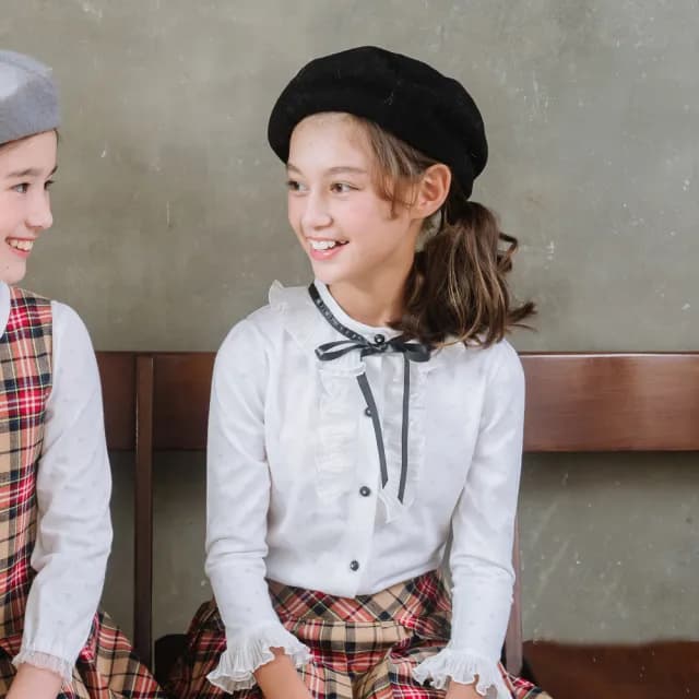 【ANNY’S 安妮公主】童裝 氣質純棉高領荷葉袖蝴蝶結秋冬款透氣長袖襯衫(3276白色)