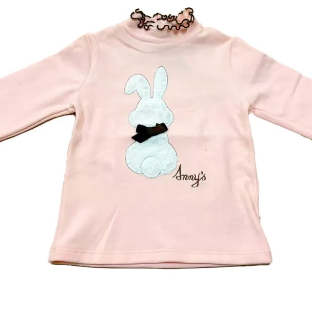 【ANNY’S 安妮公主】童裝  可愛兔兔荷葉領造型秋冬款長袖上衣(3434粉紅)
