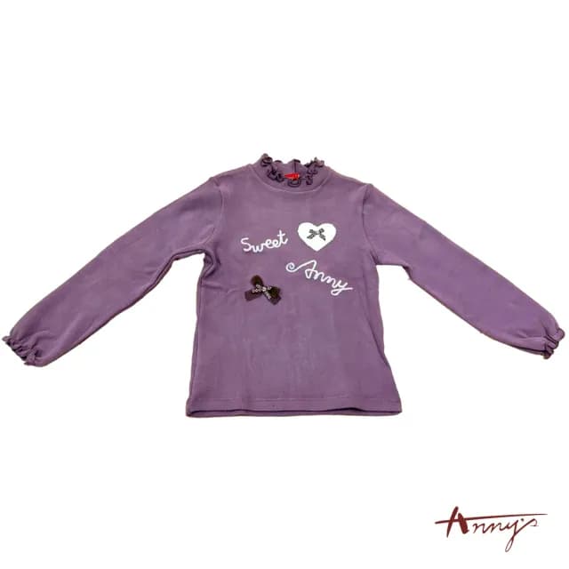【ANNY’S 安妮公主】童裝 甜美荷葉邊造型愛心蝴蝶結秋冬款花瓣邊長袖上衣(3440紫色)