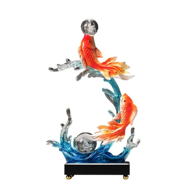【超微米】風生水起錦鯉魚招財擺件 客廳玄關酒櫃裝飾品 喬遷禮物(錦鯉魚招財擺件 帶底座)
