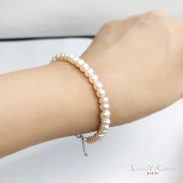 【大東山樑御珊瑚】天然珍珠自然形手鍊5-5.5mm(白色珍珠)