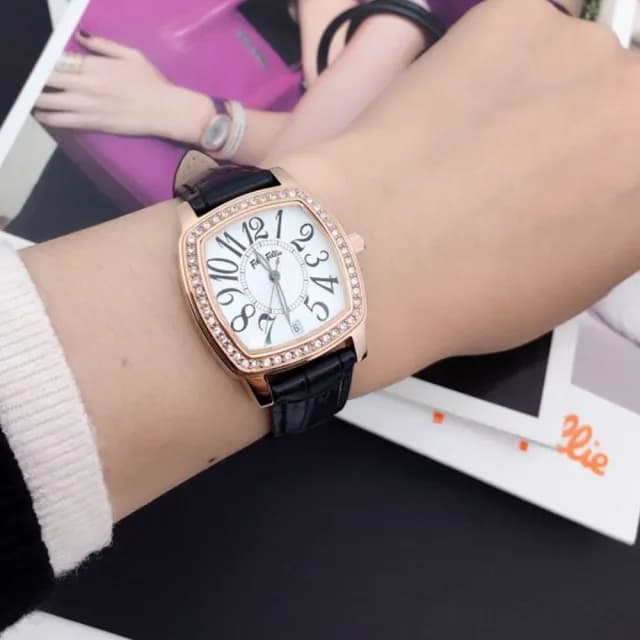 【Folli Follie】29毫米 經典方形 歐美輕奢 鱷魚壓紋真皮腕錶 玫瑰金X黑 FF505276