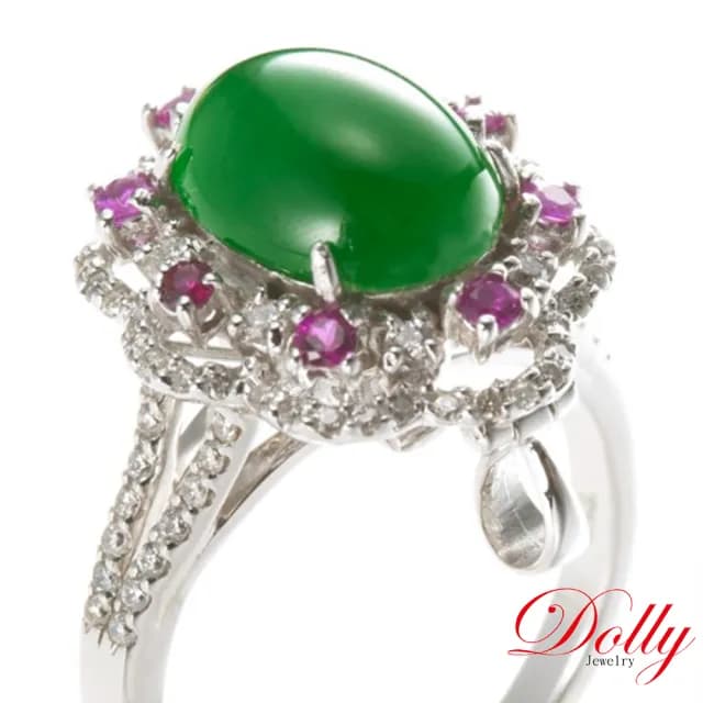 【DOLLY】18K金 緬甸冰種陽綠A貨翡翠鑽石戒指(母親節 交換禮物 長輩送禮首選)