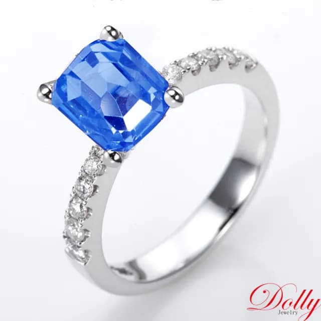 【DOLLY】1克拉 無燒斯里蘭卡艷彩矢車菊蘭藍寶石18K金鑽石戒指-006(母親節 交換禮物 長輩送禮首選)